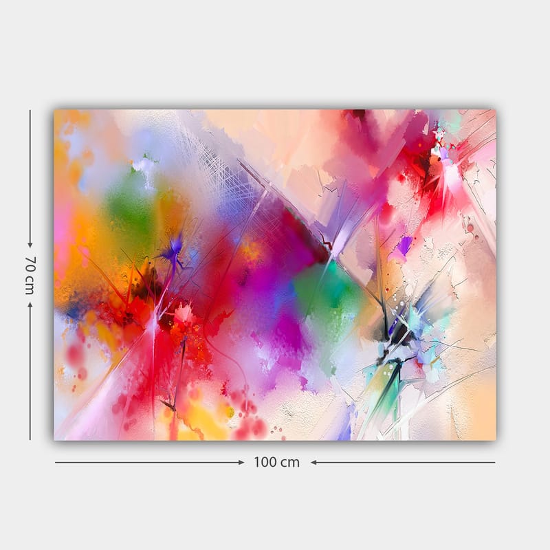 Lerretsbilde 70x100 cm - Fargerik abstrakt komposisjon med dynamiske former og livlige farger - Rød / Lilla / Grønn - Interiør - Maleri & posters - Lerretsbilder