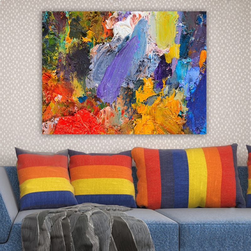 Lerretsbilde 70x100 cm - Fargerik abstrakt komposisjon med dynamiske penselstrøk og livlige fargetoner - Lilla / Oransje / Rød - Interiør - Maleri & posters - Lerretsbilder