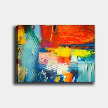 Lerretsbilde 70x100 cm - Fargerik abstrakt komposisjon med elementer av rødt, blått og gult som skaper en dynamisk følelse - Rød / Blå / Gul - Interiør - Maleri & posters - Lerretsbilder