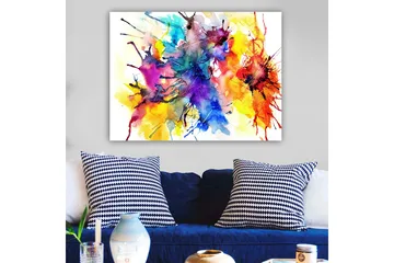 Lerretsbilde 70x100 cm - Fargerik abstrakt kunst med sprutende akvarellmaling som skaper en dynamisk og levende komposisjon - Blå / Rød / Gul - Interiør - Maleri & posters - Lerretsbilder