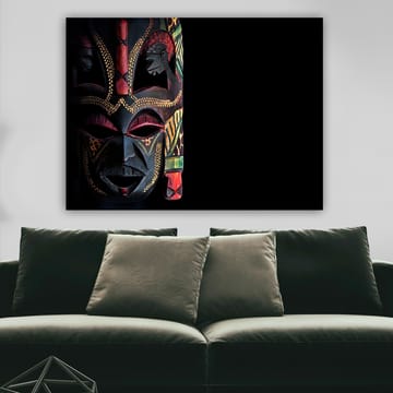 Lerretsbilde 70x100 cm - Fargerik afrikansk maske med detaljerte mønstre og uttrykksfulle trekk - Svart / Rød / Grønn - Interiør - Maleri & posters - Lerretsbilder