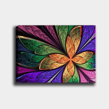 Lerretsbilde 70x100 cm - Fargerik blomst med detaljerte blader i forskjellige nyanser - Grønn / Oransje / Lilla - Interiør - Maleri & posters - Lerretsbilder