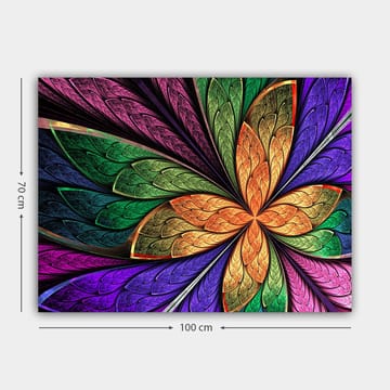 Lerretsbilde 70x100 cm - Fargerik blomst med detaljerte blader i forskjellige nyanser - Grønn / Oransje / Lilla - Interiør - Maleri & posters - Lerretsbilder
