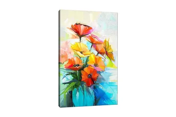Lerretsbilde 70x100 cm - Fargerik blomsterbukett i forskjellige nyanser av oransje og gult - Oransje / Gul / Grønn - Interiør - Maleri & posters - Lerretsbilder
