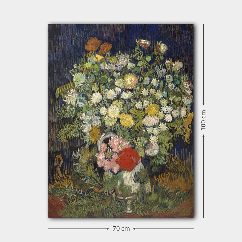 Lerretsbilde 70x100 cm - Fargerik blomsterbukett i vase - Grønn / Gul / Rød - Interiør - Maleri & posters - Lerretsbilder