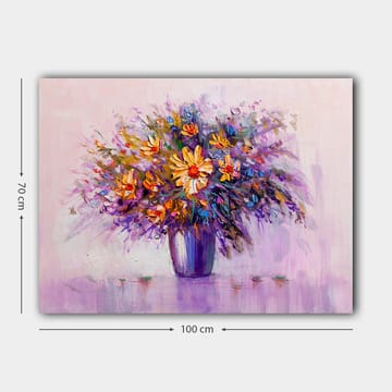 Lerretsbilde 70x100 cm - Fargerik blomsterbukett i vase - Lilla / Oransje / Gul - Interiør - Maleri & posters - Lerretsbilder