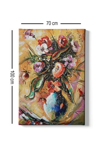 Lerretsbilde 70x100 cm - Fargerik blomsterbukett i vase - Rød / Grønn / Lilla - Interiør - Maleri & posters - Lerretsbilder