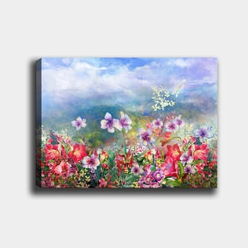 Lerretsbilde 70x100 cm - Fargerik blomstereng med forskjellige blomster i livlige nyanser - Rød / Lilla / Grønn - Interiør - Maleri & posters - Lerretsbilder