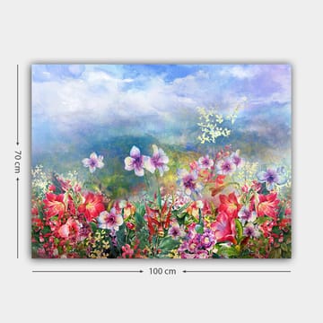 Lerretsbilde 70x100 cm - Fargerik blomstereng med forskjellige blomster i livlige nyanser - Rød / Lilla / Grønn - Interiør - Maleri & posters - Lerretsbilder