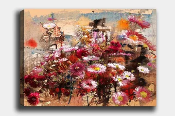 Lerretsbilde 70x100 cm - Fargerik blomsterkomposisjon i forskjellige nyanser som skaper en livlig og romantisk atmosfære - Rød / Rosa / Hvit - Interiør - Maleri & posters - Lerretsbilder