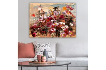 Lerretsbilde 70x100 cm - Fargerik blomsterkomposisjon i forskjellige nyanser som skaper en livlig og romantisk atmosfære - Rød / Rosa / Hvit - Interiør - Maleri & posters - Lerretsbilder