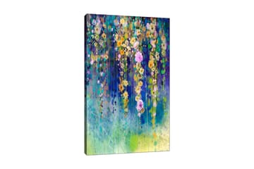 Lerretsbilde 70x100 cm - Fargerik blomsterkomposisjon med hengende blomster i forskjellige nyanser - Gul / Lilla / Grønn - Interiør - Maleri & posters - Lerretsbilder