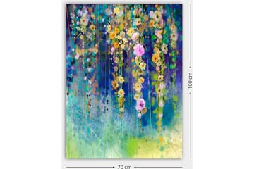 Lerretsbilde 70x100 cm - Fargerik blomsterkomposisjon med hengende blomster i forskjellige nyanser - Gul / Lilla / Grønn - Interiør - Maleri & posters - Lerretsbilder