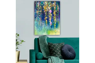 Lerretsbilde 70x100 cm - Fargerik blomsterkomposisjon med hengende blomster i forskjellige nyanser - Gul / Lilla / Grønn - Interiør - Maleri & posters - Lerretsbilder