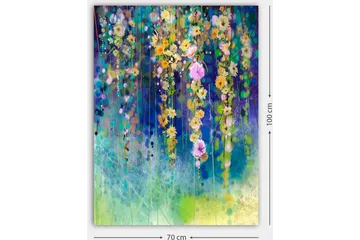 Lerretsbilde 70x100 cm - Fargerik blomsterkomposisjon med hengende blomster i forskjellige nyanser - Gul / Lilla / Grønn - Interiør - Maleri & posters - Lerretsbilder