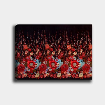 Lerretsbilde 70x100 cm - Fargerik blomstermønsterkomposisjon med røde og blå blomster som skaper en livlig atmosfære - Rød / Blå / Grønn - Interiør - Maleri & posters - Lerretsbilder