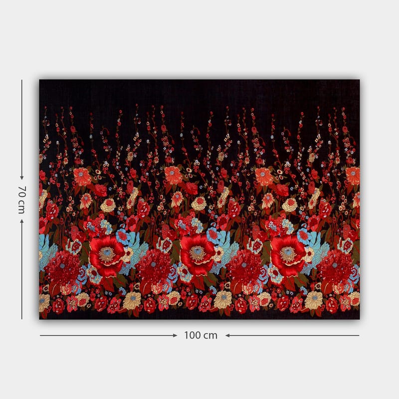 Lerretsbilde 70x100 cm - Fargerik blomstermønsterkomposisjon med røde og blå blomster som skaper en livlig atmosfære - Rød / Blå / Grønn - Interiør - Maleri & posters - Lerretsbilder