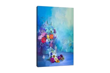 Lerretsbilde 70x100 cm - Fargerik bukett med blomster i forskjellige nyanser - Blå / Lilla / Rød - Interiør - Maleri & posters - Lerretsbilder