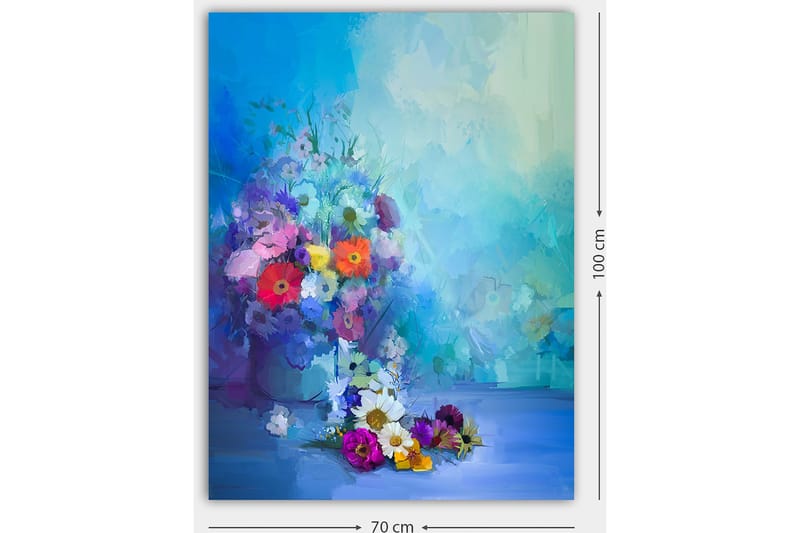 Lerretsbilde 70x100 cm - Fargerik bukett med blomster i forskjellige nyanser - Blå / Lilla / Rød - Interiør - Maleri & posters - Lerretsbilder