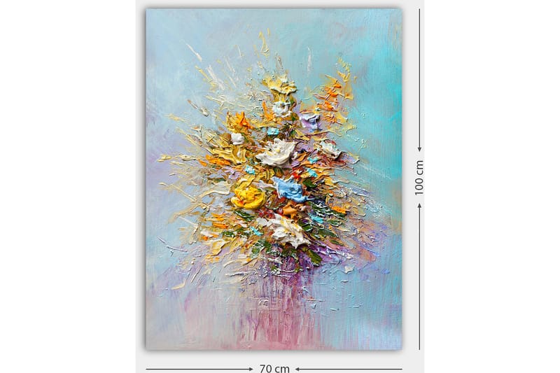 Lerretsbilde 70x100 cm - Fargerik bukett med blomster i forskjellige nyanser - Gul / Oransje / Blå - Interiør - Maleri & posters - Lerretsbilder