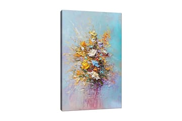 Lerretsbilde 70x100 cm - Fargerik bukett med blomster i forskjellige nyanser - Gul / Oransje / Blå - Interiør - Maleri & posters - Lerretsbilder
