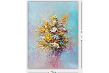 Lerretsbilde 70x100 cm - Fargerik bukett med blomster i forskjellige nyanser - Gul / Oransje / Blå - Interiør - Maleri & posters - Lerretsbilder