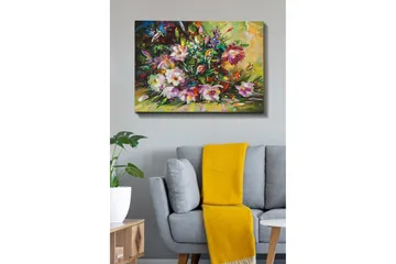 Lerretsbilde 70x100 cm - Fargerik bukett med blomster i forskjellige nyanser - Lilla / Grønn / Rosa - Interiør - Maleri & posters - Lerretsbilder