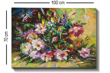 Lerretsbilde 70x100 cm - Fargerik bukett med blomster i forskjellige nyanser - Lilla / Grønn / Rosa - Interiør - Maleri & posters - Lerretsbilder