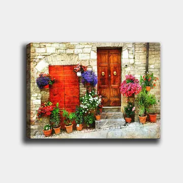 Lerretsbilde 70x100 cm - Fargerik bukett med blomster i forskjellige nyanser - Rød / Grønn / Beige - Interiør - Maleri & posters - Lerretsbilder