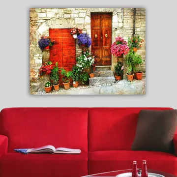 Lerretsbilde 70x100 cm - Fargerik bukett med blomster i forskjellige nyanser - Rød / Grønn / Beige - Interiør - Maleri & posters - Lerretsbilder