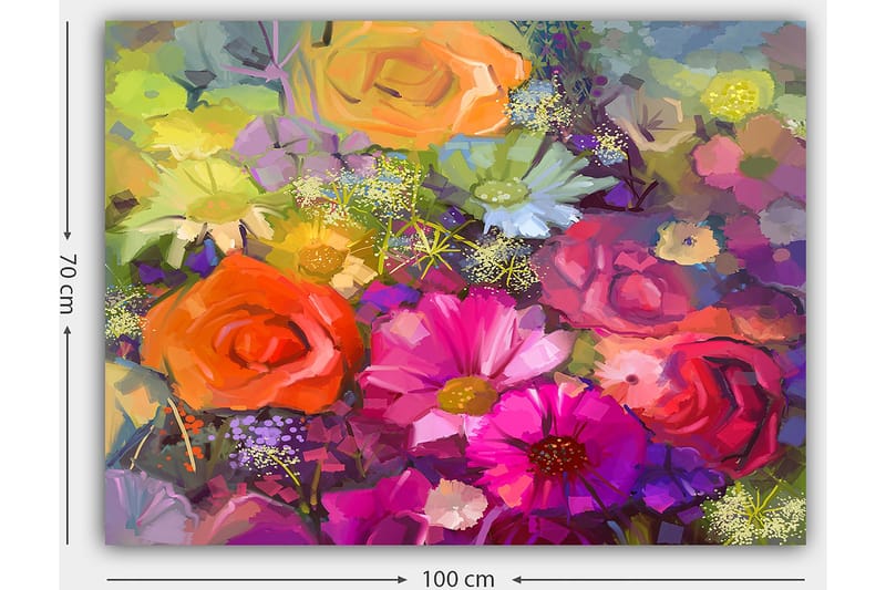 Lerretsbilde 70x100 cm - Fargerik bukett med roser og andre blomster i forskjellige nyanser - Rosa / Oransje / Lilla - Interiør - Maleri & posters - Lerretsbilder