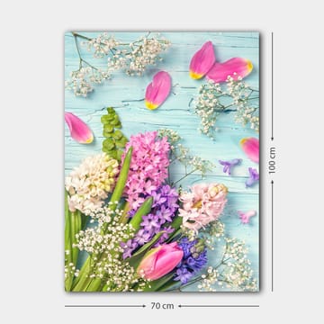 Lerretsbilde 70x100 cm - Fargerik bukett med tulipaner og hyasinter i forskjellige nyanser - Rosa / Lilla / Grønn - Interiør - Maleri & posters - Lerretsbilder