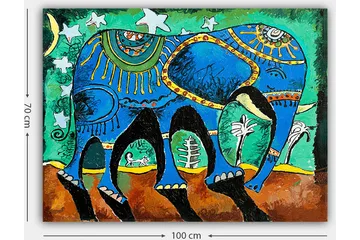 Lerretsbilde 70x100 cm - Fargerik elefant med dekorative mønstre og symboler - Blå / Grønn / Brun - Interiør - Maleri & posters - Lerretsbilder
