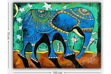 Lerretsbilde 70x100 cm - Fargerik elefant med dekorative mønstre og symboler - Blå / Grønn / Brun - Interiør - Maleri & posters - Lerretsbilder