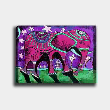 Lerretsbilde 70x100 cm - Fargerik elefant med dekorative mønstre og symboler - Lilla / Rosa / Grønn - Interiør - Maleri & posters - Lerretsbilder