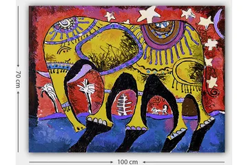 Lerretsbilde 70x100 cm - Fargerik elefant med dekorative mønstre på en livlig bakgrunn - Gul / Rød / Blå - Interiør - Maleri & posters - Lerretsbilder
