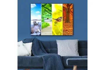 Lerretsbilde 70x100 cm - Fargerik firedelt maleri som viser forskjellige årstider med naturmotiver - Blå / Grønn / Oransje - Interiør - Maleri & posters - Lerretsbilder