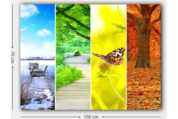 Lerretsbilde 70x100 cm - Fargerik firedelt maleri som viser forskjellige årstider med naturmotiver - Blå / Grønn / Oransje - Interiør - Maleri & posters - Lerretsbilder