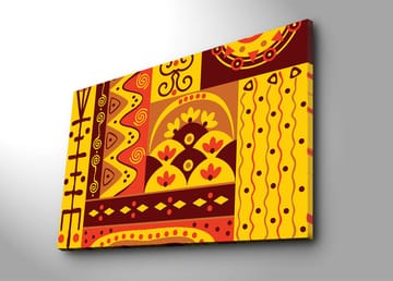 Lerretsbilde 70x100 cm - Fargerik geometrisk mønsterdesign med elementer av abstrakte former og symboler - Gul / Rød / Brun - Interiør - Maleri & posters - Lerretsbilder