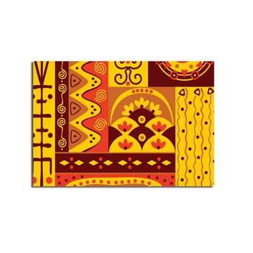 Lerretsbilde 70x100 cm - Fargerik geometrisk mønsterdesign med elementer av abstrakte former og symboler - Gul / Rød / Brun - Interiør - Maleri & posters - Lerretsbilder