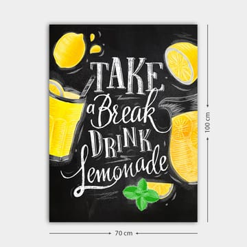 Lerretsbilde 70x100 cm - Fargerik illustrasjon av en limonade med sitronskiver og friske mynteblader - Gul / Grønn / Hvit - Interiør - Maleri & posters - Lerretsbilder