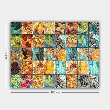 Lerretsbilde 70x100 cm - Fargerik mosaikk av forskjellige blader i varierende nyanser og mønstre - Grønn / Oransje / Gul - Interiør - Maleri & posters - Lerretsbilder