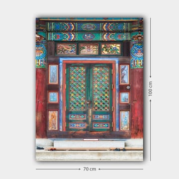 Lerretsbilde 70x100 cm - Fargerik og detaljert dør med tradisjonelle mønstre og dekorasjoner - Grønn / Rød / Blå - Interiør - Maleri & posters - Lerretsbilder