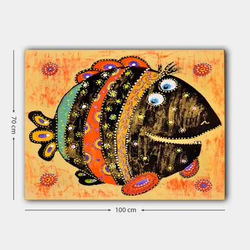 Lerretsbilde 70x100 cm - Fargerik og leken fisk med mønstre og store øyne - Svart / Oransje / Blå - Interiør - Maleri & posters - Lerretsbilder