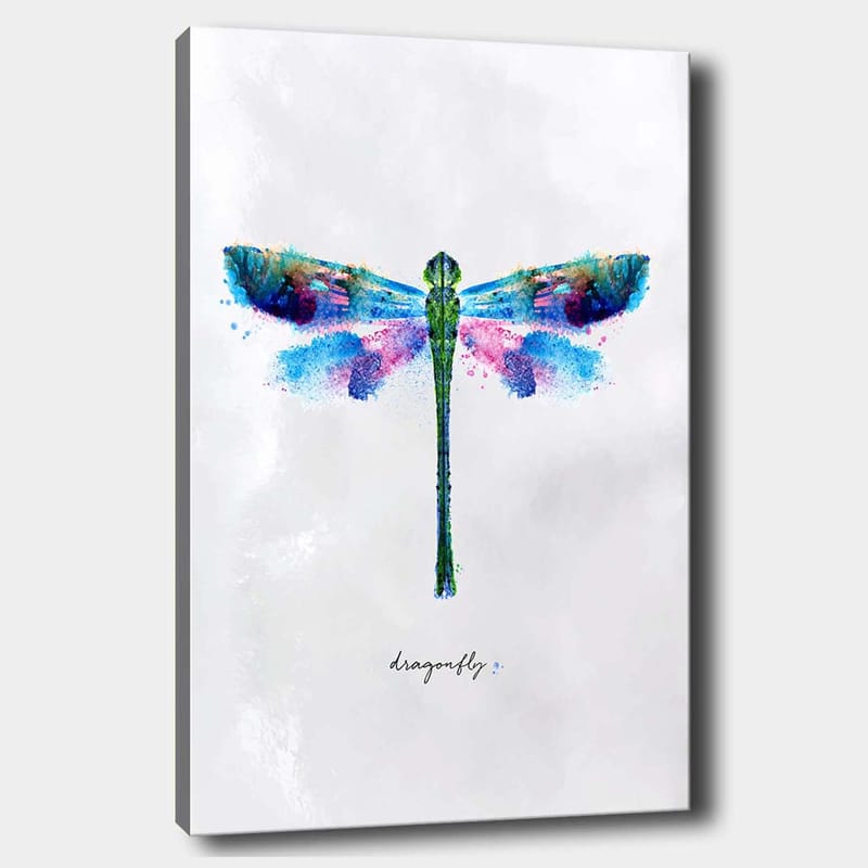 Lerretsbilde 70x100 cm - Fargerik og stilisert avbildning av en øyenstikker, Grønn / Blå / Rosa