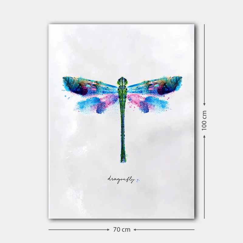 Lerretsbilde 70x100 cm - Fargerik og stilisert avbildning av en øyenstikker - Grønn / Blå / Rosa - Interiør - Maleri & posters - Lerretsbilder