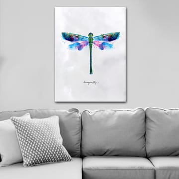 Lerretsbilde 70x100 cm - Fargerik og stilisert avbildning av en øyenstikker - Grønn / Blå / Rosa - Interiør - Maleri & posters - Lerretsbilder