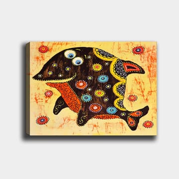 Lerretsbilde 70x100 cm - Fargerik og stilisert fisk med mønstre og detaljer i forskjellige farger - Svart / Oransje / Gul - Interiør - Maleri & posters - Lerretsbilder