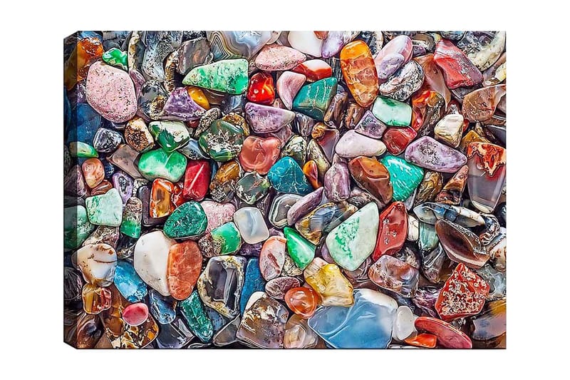 Lerretsbilde 70x100 cm - Fargerik samling av slipte steiner og edelstener, Grønn / Rød / Lilla