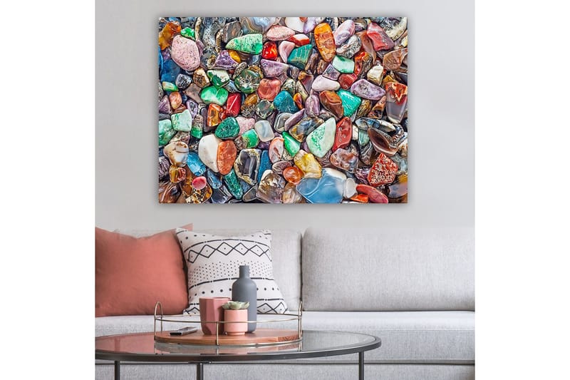 Lerretsbilde 70x100 cm - Fargerik samling av slipte steiner og edelstener - Grønn / Rød / Lilla - Interiør - Maleri & posters - Lerretsbilder